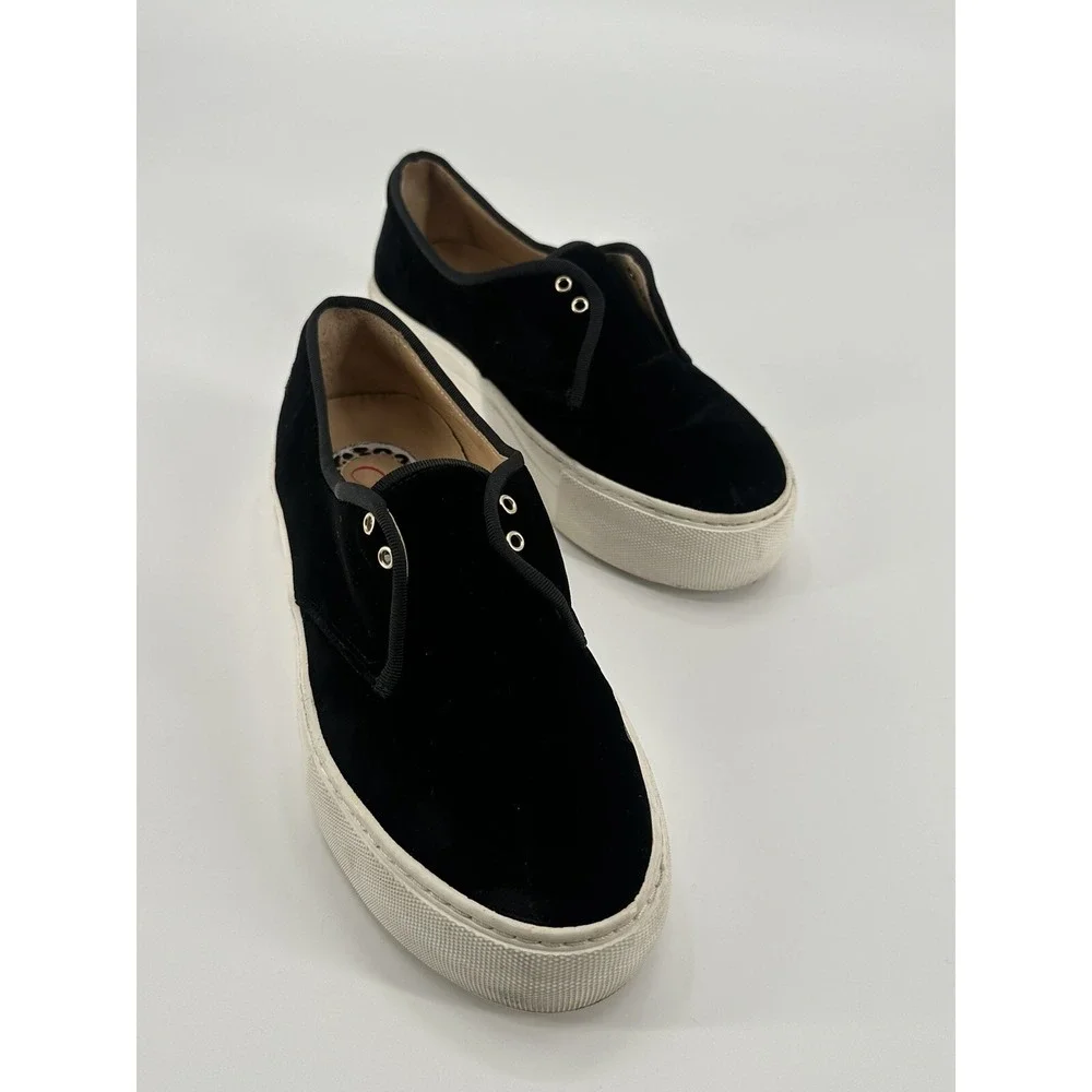 CHARLOTTE OLYMPIA BLACK PORTOBELLO PLATFORM SNEAKERS‎ LOW TOP VELVE W'S SZ 38
